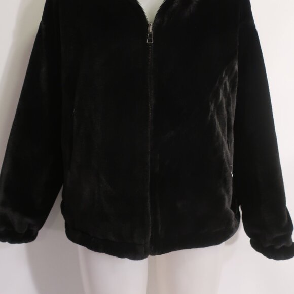 Womens Shag Boutique Black Faux Fur Jacket W/Leopard Lining L - Picture 3 of 9